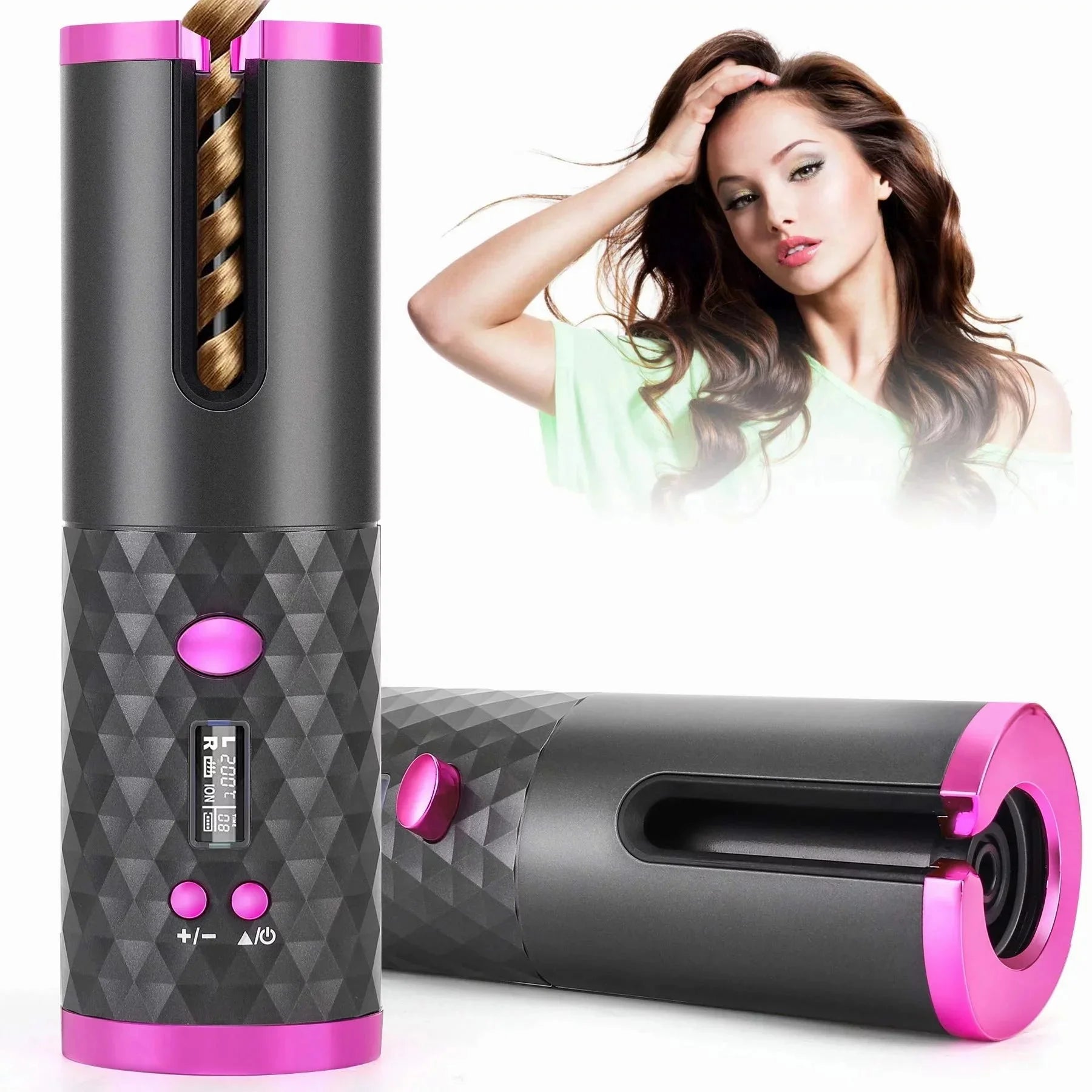 Portable Automatic Hair Curler, Ceramic Rotating Wireless Auto Curling Iron Wand, Portable USB Rechargeable Spin Curler for Hair Styling (Black)