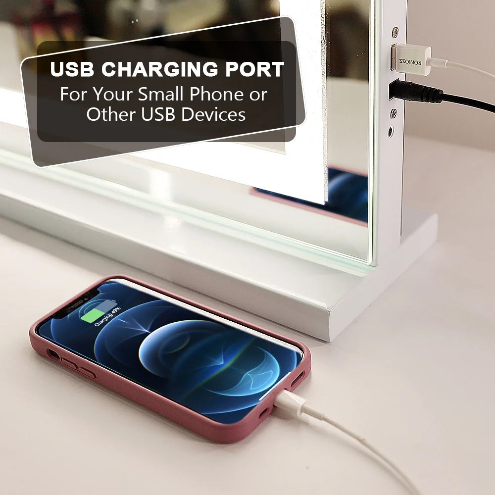 32''X23'' Vanity Mirror with Lights Bluetooth Tabletop Wall Mount Metal White