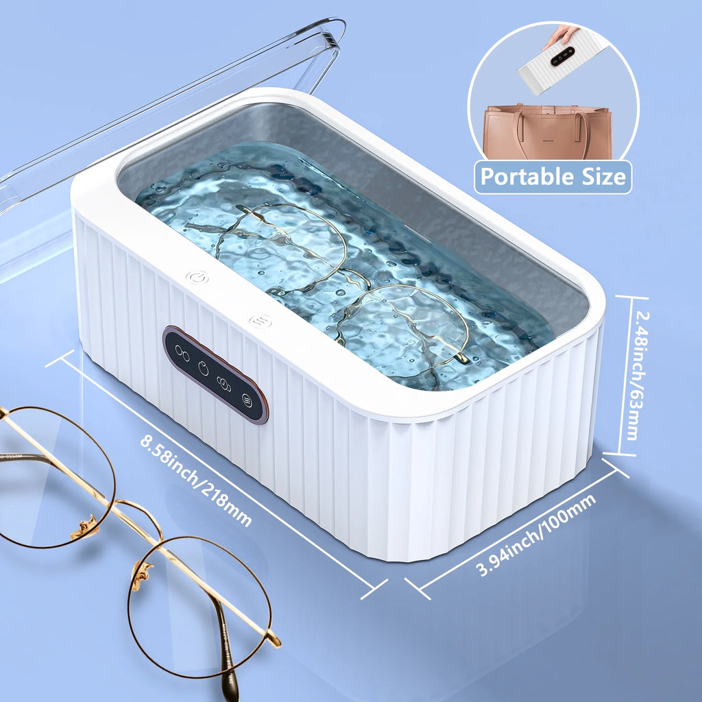 Ultrasonic Jewelry Cleaner, 400ML Sonic Silver Jewelry Cleaner Machine for Ring Glasses Watch Denture Retainer Coin Eyeglasses–47Khz&4 Timer Modes, Digital Display, Portable Cleaning Machine