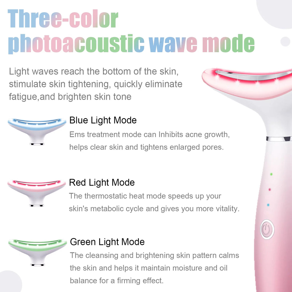 Skin Rejuvenation Beauty Device for Face and Neck Based Neck Lift on Triple Action LED, Thermal, and Vibration Technologies Lifts and Tightens Sagging Skin for a Radiant Appearance (Pink)