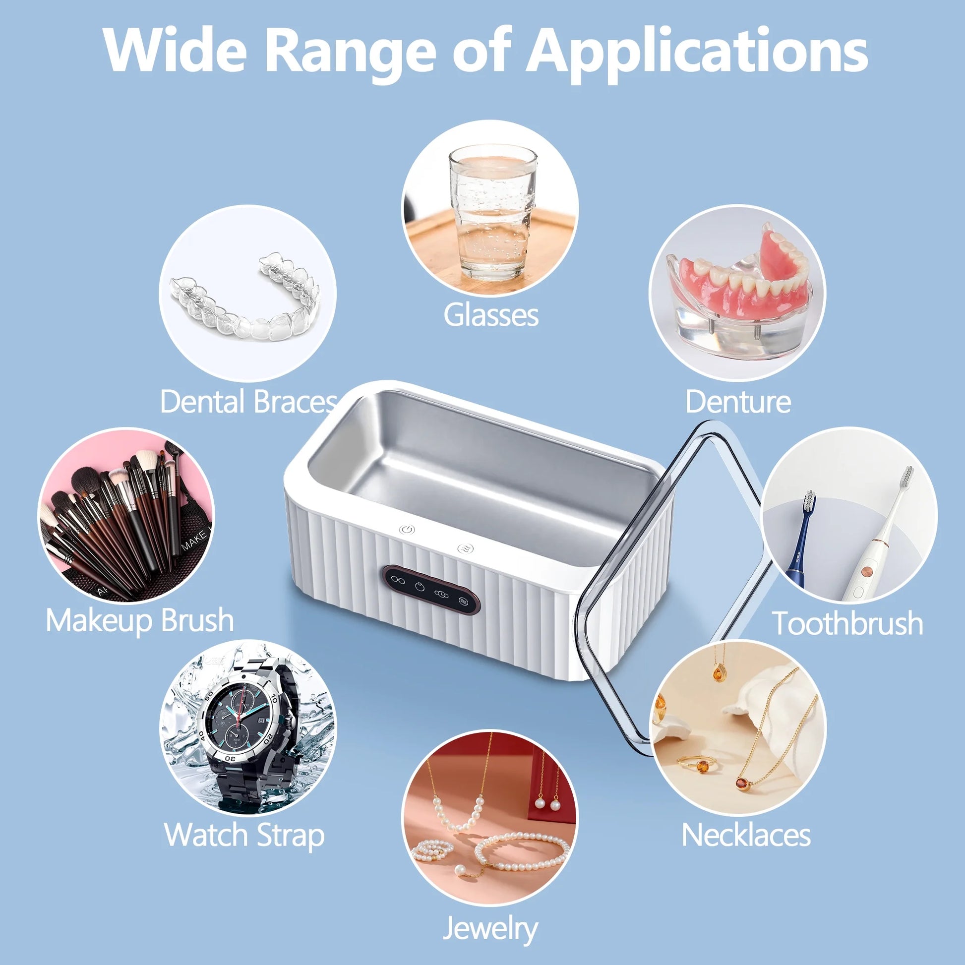 Ultrasonic Jewelry Cleaner, 400ML Sonic Silver Jewelry Cleaner Machine for Ring Glasses Watch Denture Retainer Coin Eyeglasses–47Khz&4 Timer Modes, Digital Display, Portable Cleaning Machine