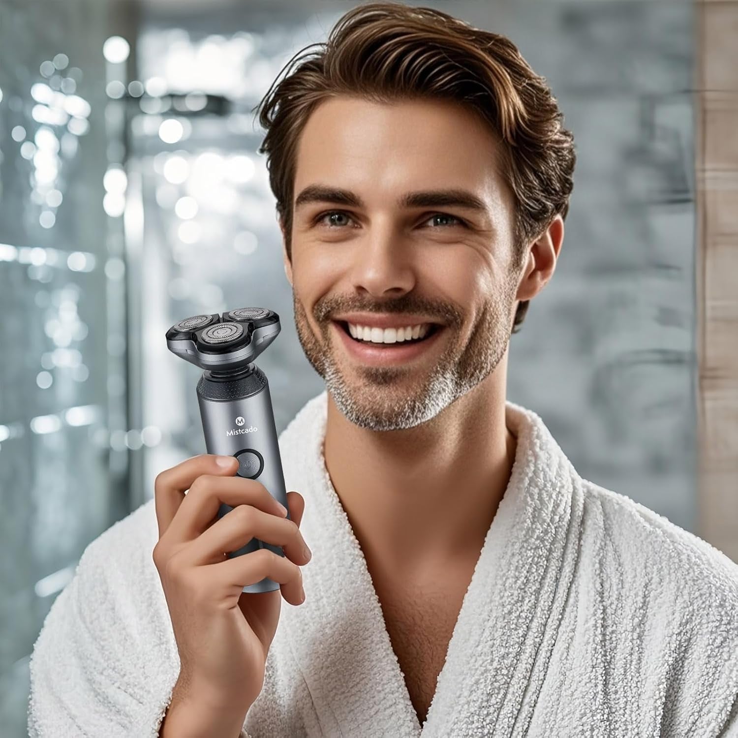 Electric Razor for Men, 4-In-1 Face Rechargeable Shaver Kit, Cordless Waterproof Rotary Razors with Travel Beard Trimmer, Nose Trimmer and Face Cleaning Brush (Gray)
