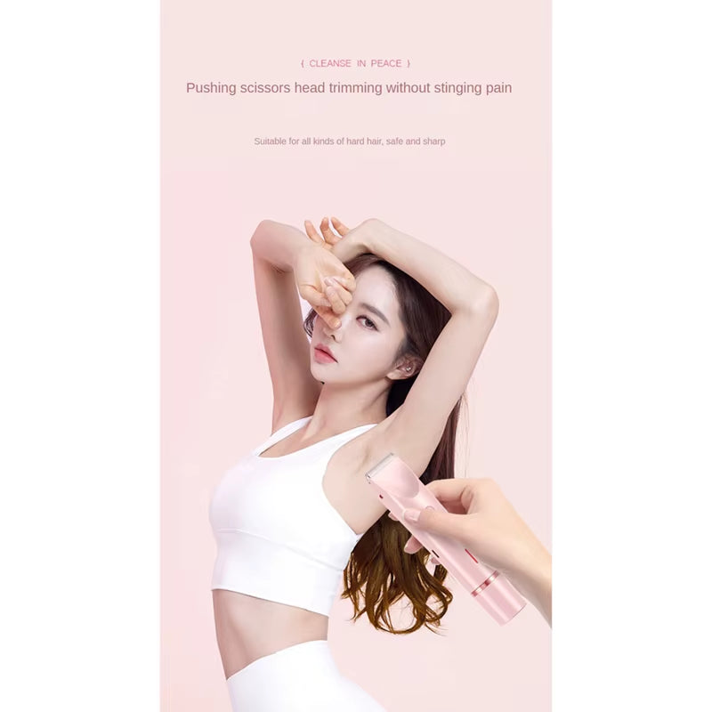 Bikini Trimmer for Women Electric Shaver 2-In-1 Body and Facial Hair Removal Double Head for Pubic Face Underarm Legs