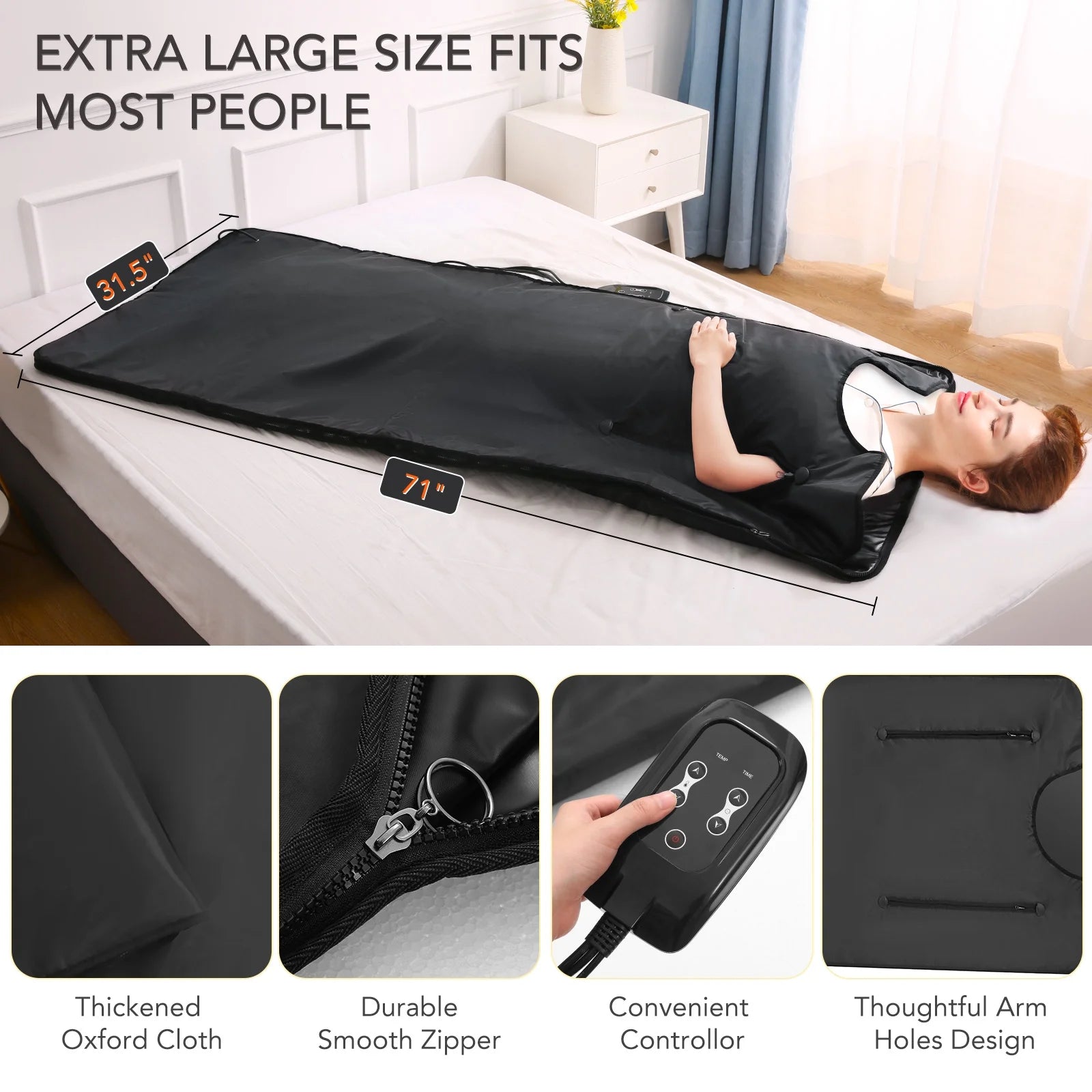 Portable Infrared Sauna Blanket, 6 Ft X 2.6 Ft, 86-158℉, Remote Control