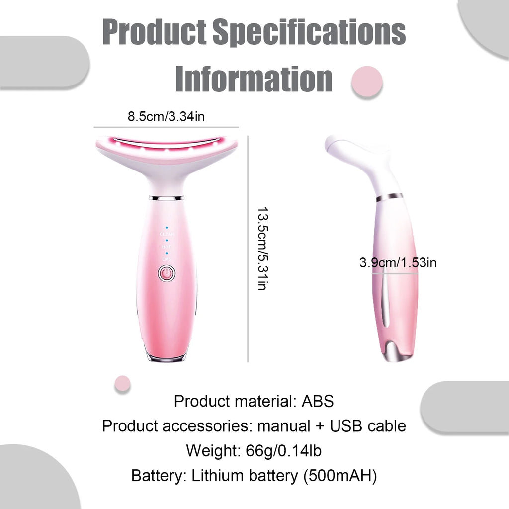 Skin Rejuvenation Beauty Device for Face and Neck Based Neck Lift on Triple Action LED, Thermal, and Vibration Technologies Lifts and Tightens Sagging Skin for a Radiant Appearance (Pink)
