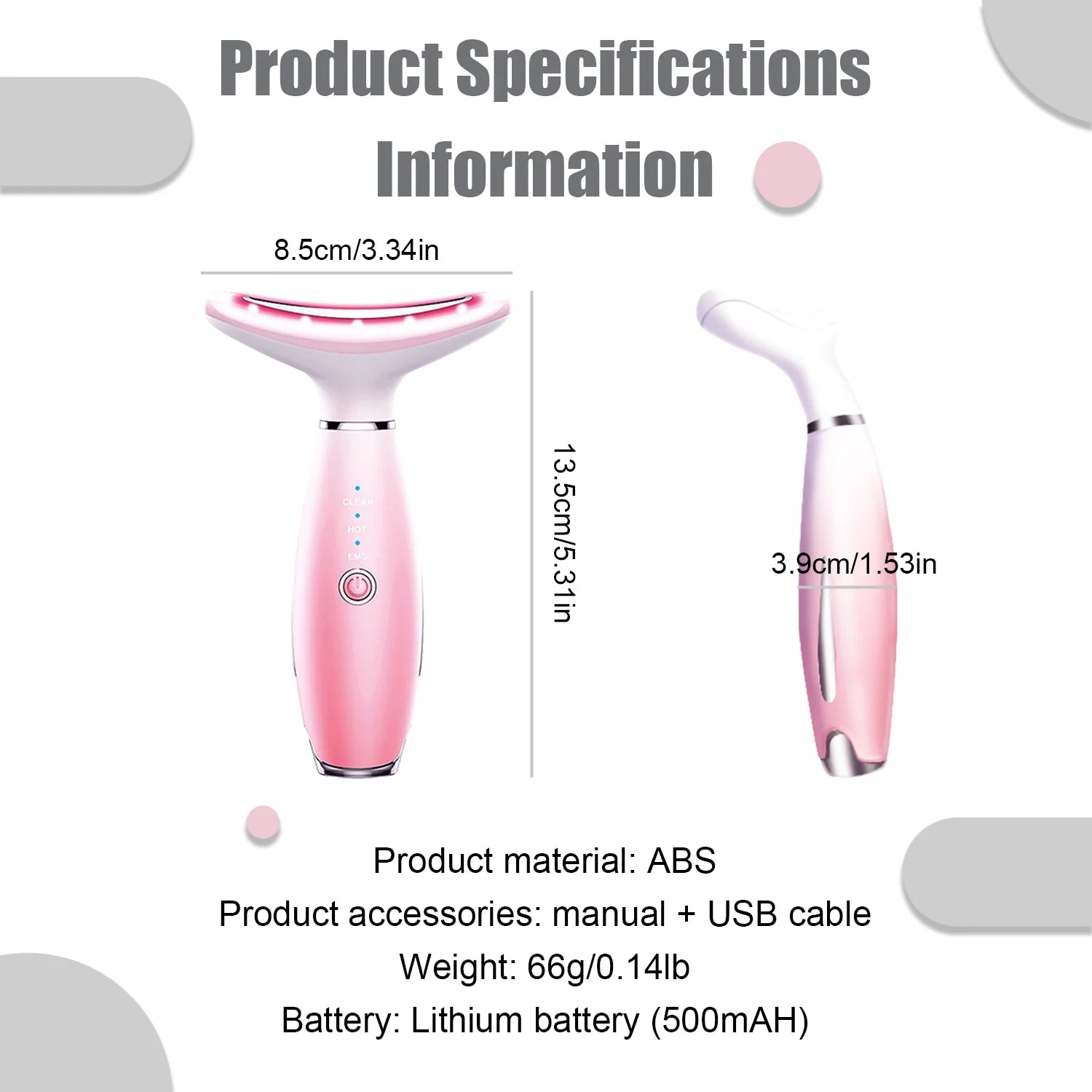 Skin Rejuvenation Beauty Device for Face and Neck Based Neck Lift on Triple Action LED, Thermal, and Vibration Technologies Lifts and Tightens Sagging Skin for a Radiant Appearance (Pink)