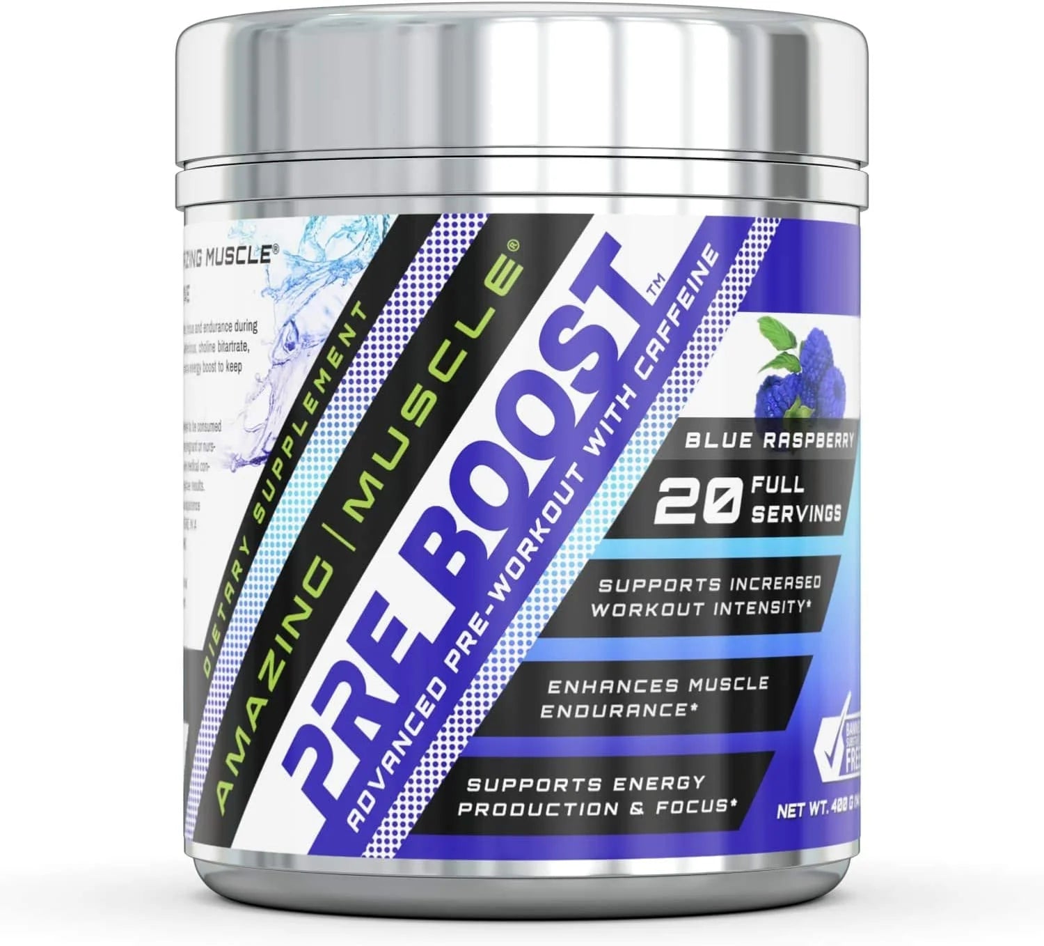 Pre Boost-Advanced Pre-Workout Formula with Caffeine, Creatine HCL, Bioperine and More - Promotes Energy for an Intense Workout – 20 Full Servings (Blue Raspberry)