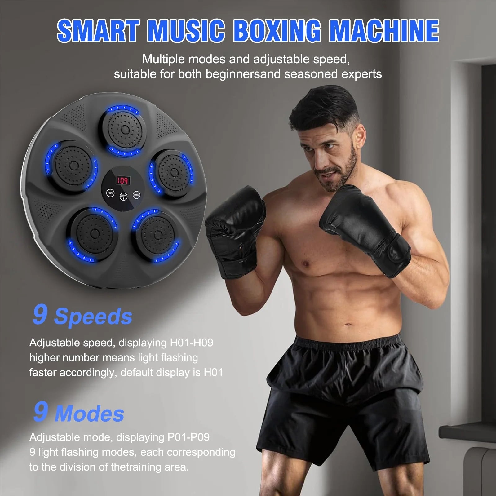 Music Boxing Machine, Smart Bluetooth Boxing Trainer with Boxing Gloves, Boxing Wall Mount Machine for Adults Kids,Boxing Target Workout Equipment for Home, Office, Gym (Upgrade)
