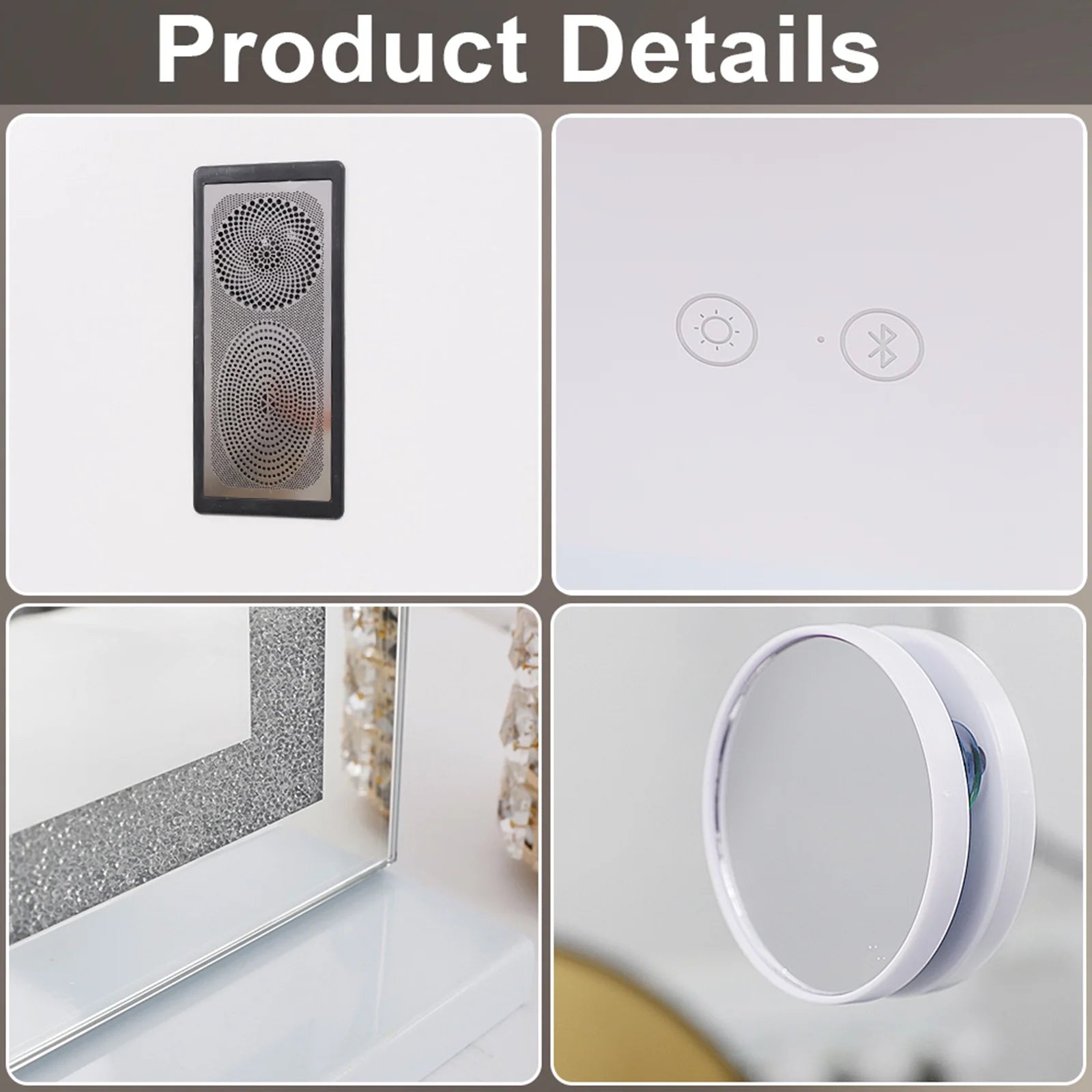 32''X23'' Vanity Mirror with Lights Bluetooth Tabletop Wall Mount Metal White