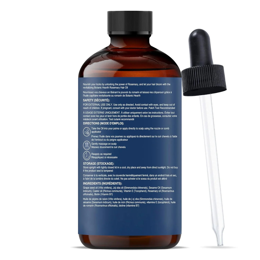 Rosemary 2 Fl Oz HAIR OIL with Glass Bottle + Dropper + Eyelash Brush + Eyebrow Applicator + Monocarton