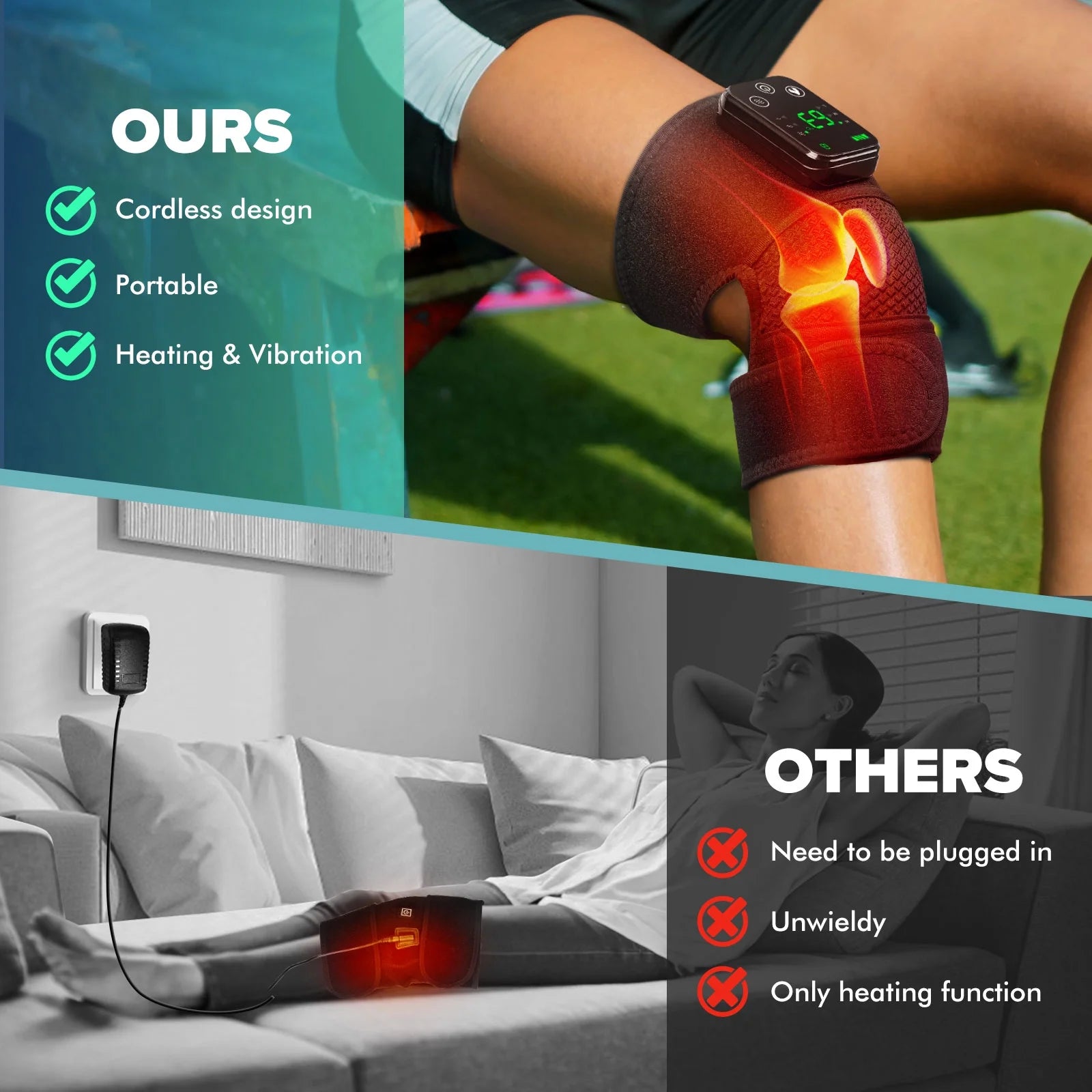 Heated Knee Massager,3-In-1 Heated Knee Brace Wrap, Vibration Knee Heating Pad,3 Adjustable Vibrations and Heating Modes, Heating Pad for Knee Relax