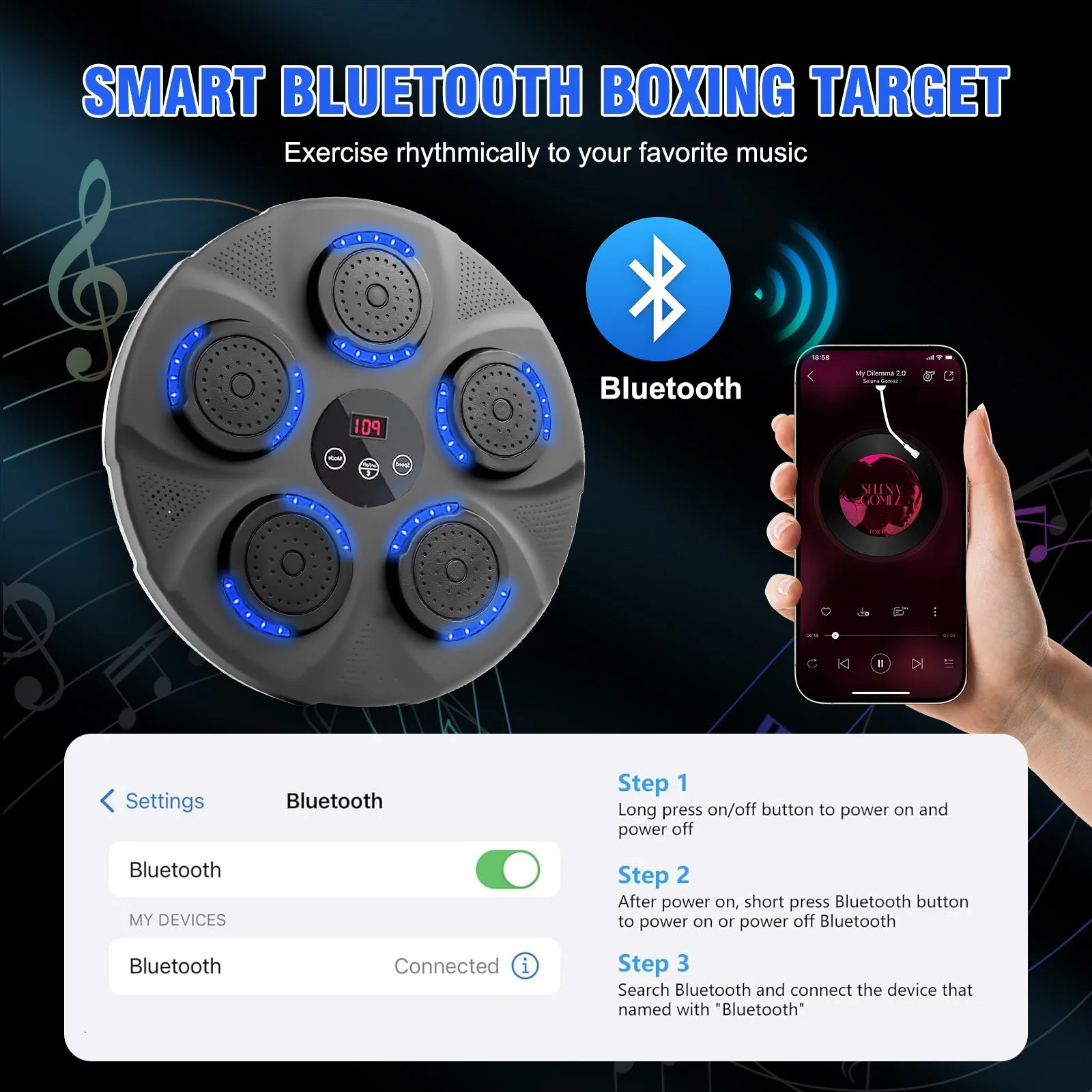 Music Boxing Machine, Smart Bluetooth Boxing Trainer with Boxing Gloves, Boxing Wall Mount Machine for Adults Kids,Boxing Target Workout Equipment for Home, Office, Gym (Upgrade)