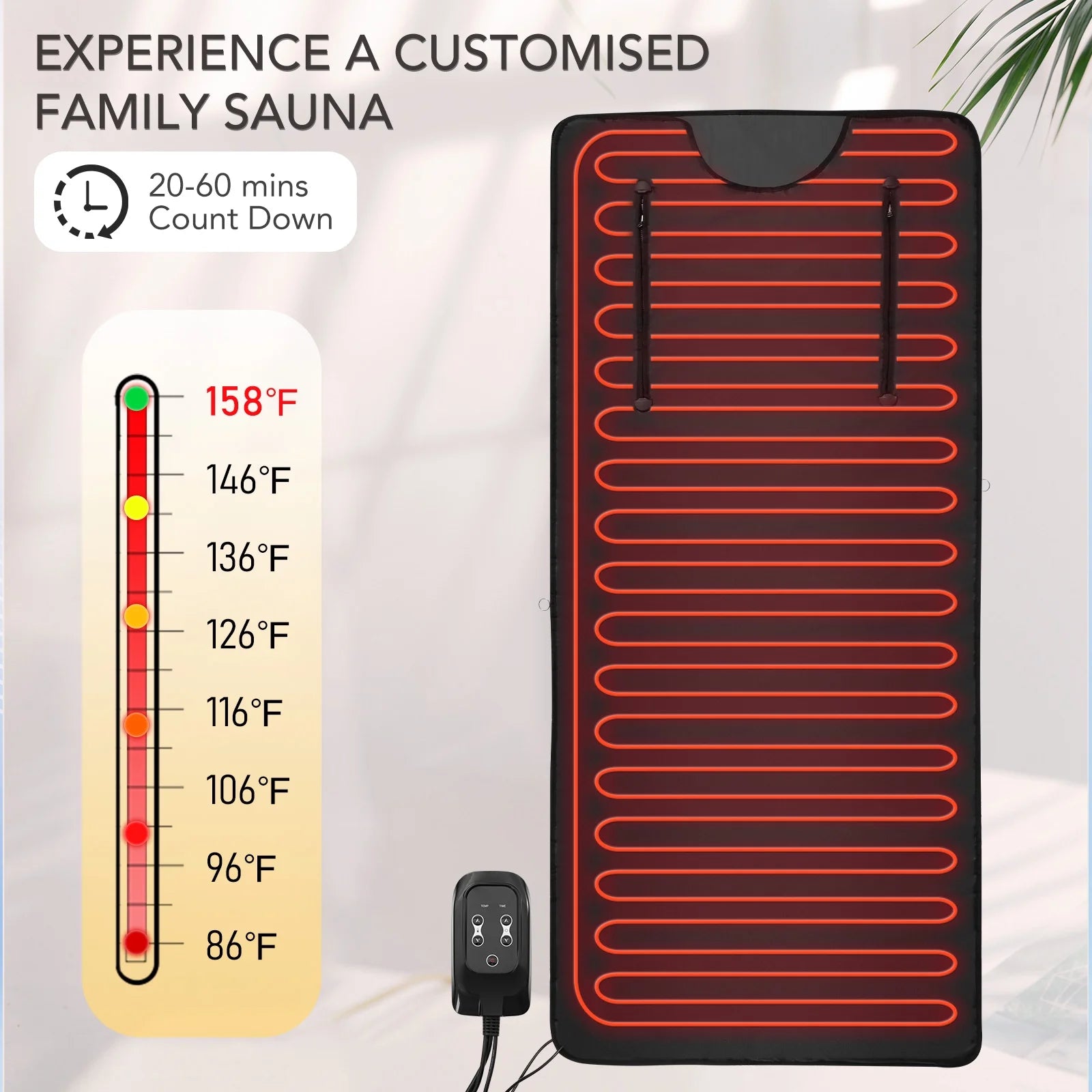 Portable Infrared Sauna Blanket, 6 Ft X 2.6 Ft, 86-158℉, Remote Control