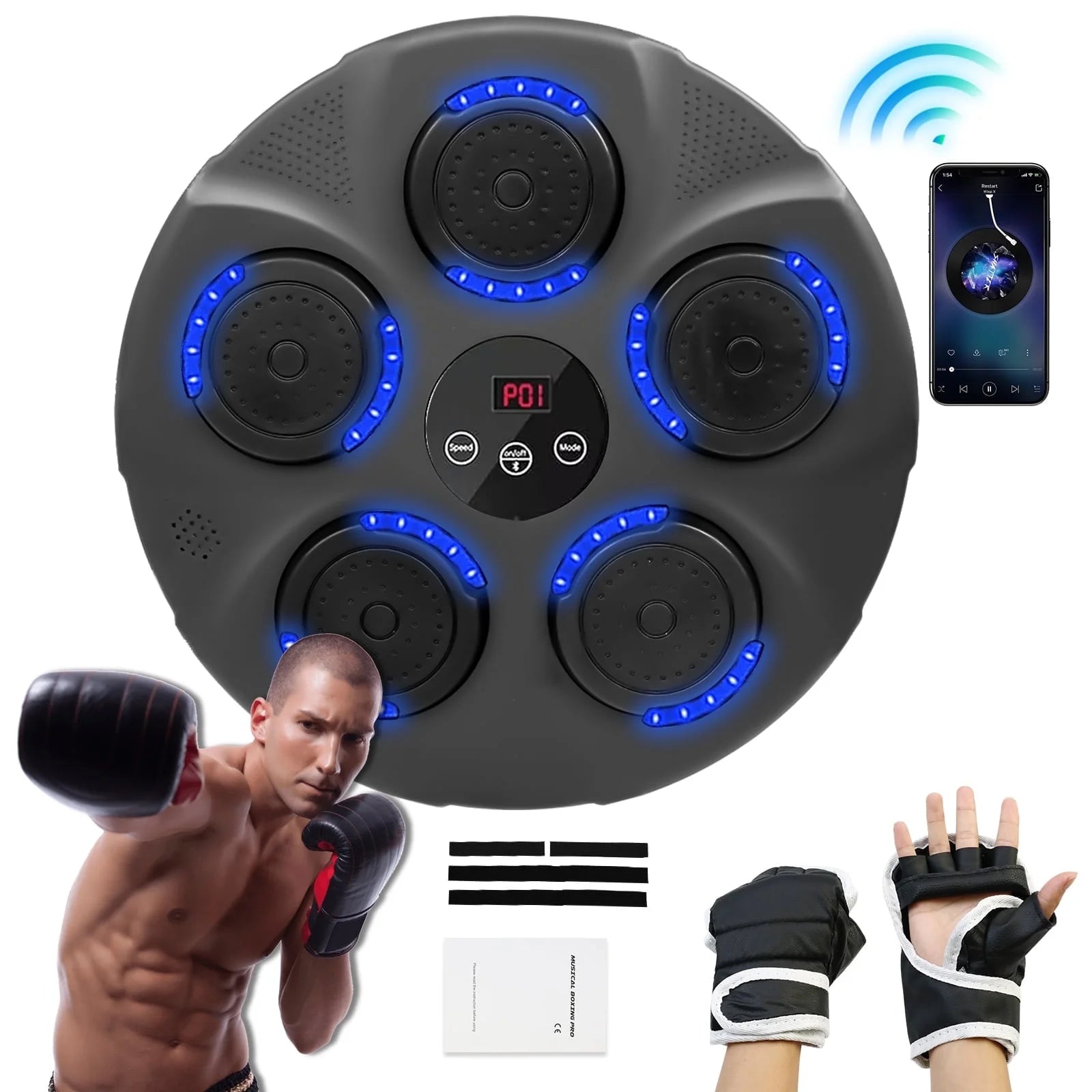 Music Boxing Machine, Smart Bluetooth Boxing Trainer with Boxing Gloves, Boxing Wall Mount Machine for Adults Kids,Boxing Target Workout Equipment for Home, Office, Gym (Upgrade)