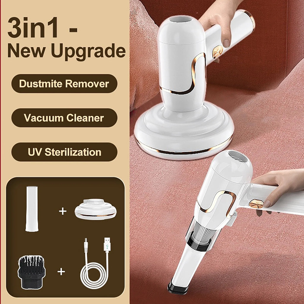 Bed Vacuum Cleaner, 3-In-1 Cordless Mattress Handheld Vacuum Cleaner, Powered by UV-C Light & Ultrasonic Technology, Strong Suction, Low Noise, Suitable for Dust, Pet Hair, Etc