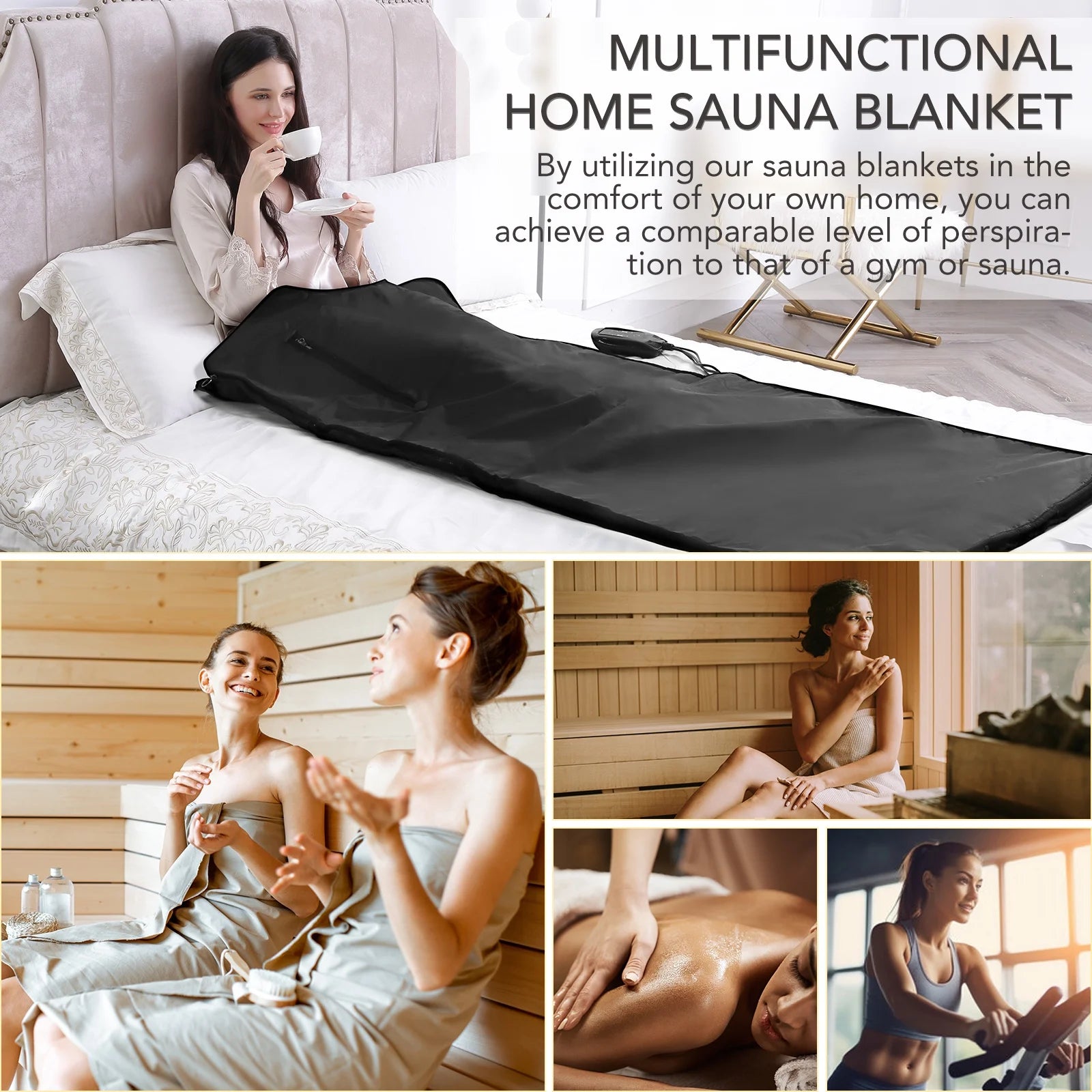 Portable Infrared Sauna Blanket, 6 Ft X 2.6 Ft, 86-158℉, Remote Control