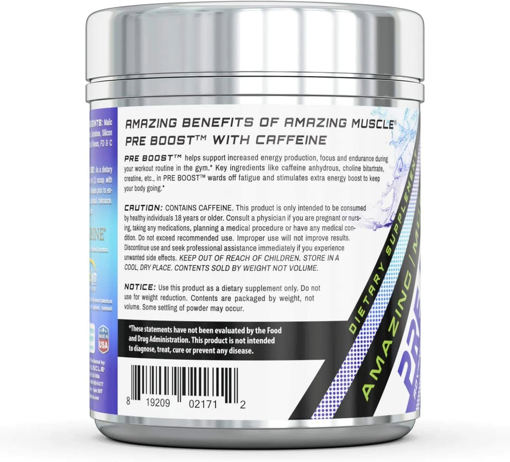 Pre Boost-Advanced Pre-Workout Formula with Caffeine, Creatine HCL, Bioperine and More - Promotes Energy for an Intense Workout – 20 Full Servings (Blue Raspberry)