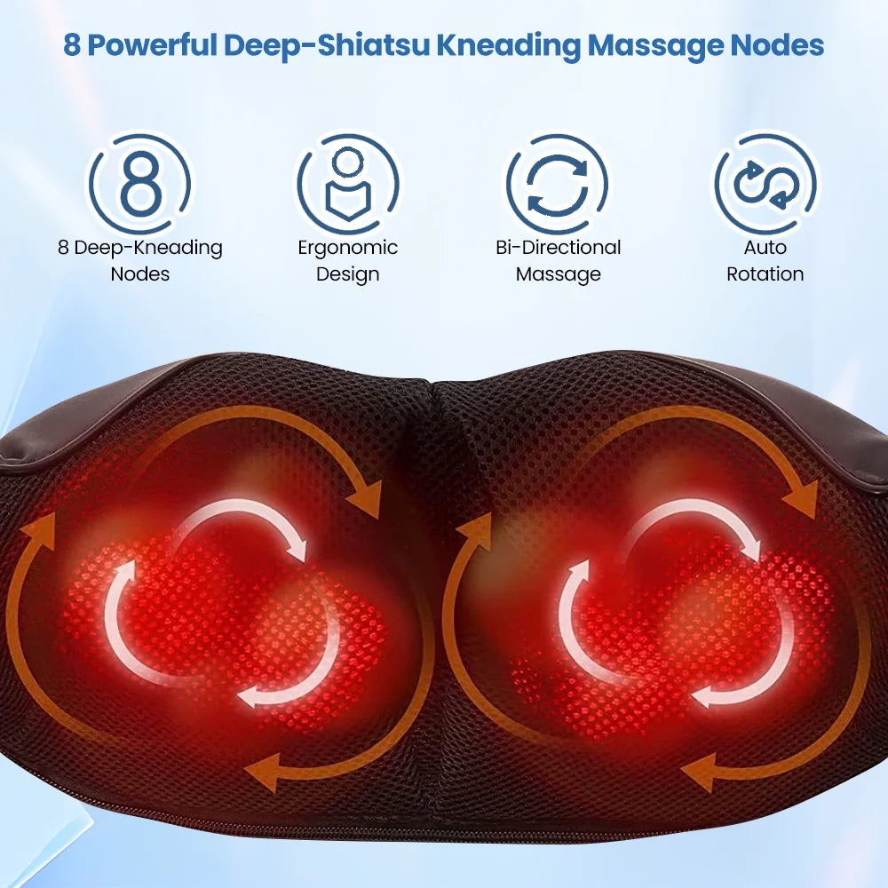 Shiatsu Neck Massager with Heat, Deep Tissue Pain-Relief Shoulder and Back Massager for Home & Car, Gift for Men Women