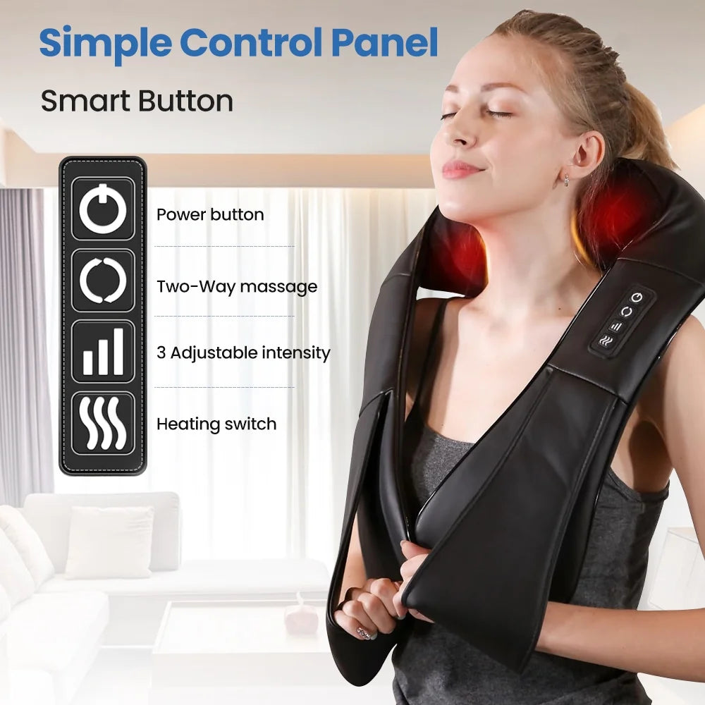 Shiatsu Neck Massager with Heat, Deep Tissue Pain-Relief Shoulder and Back Massager for Home & Car, Gift for Men Women