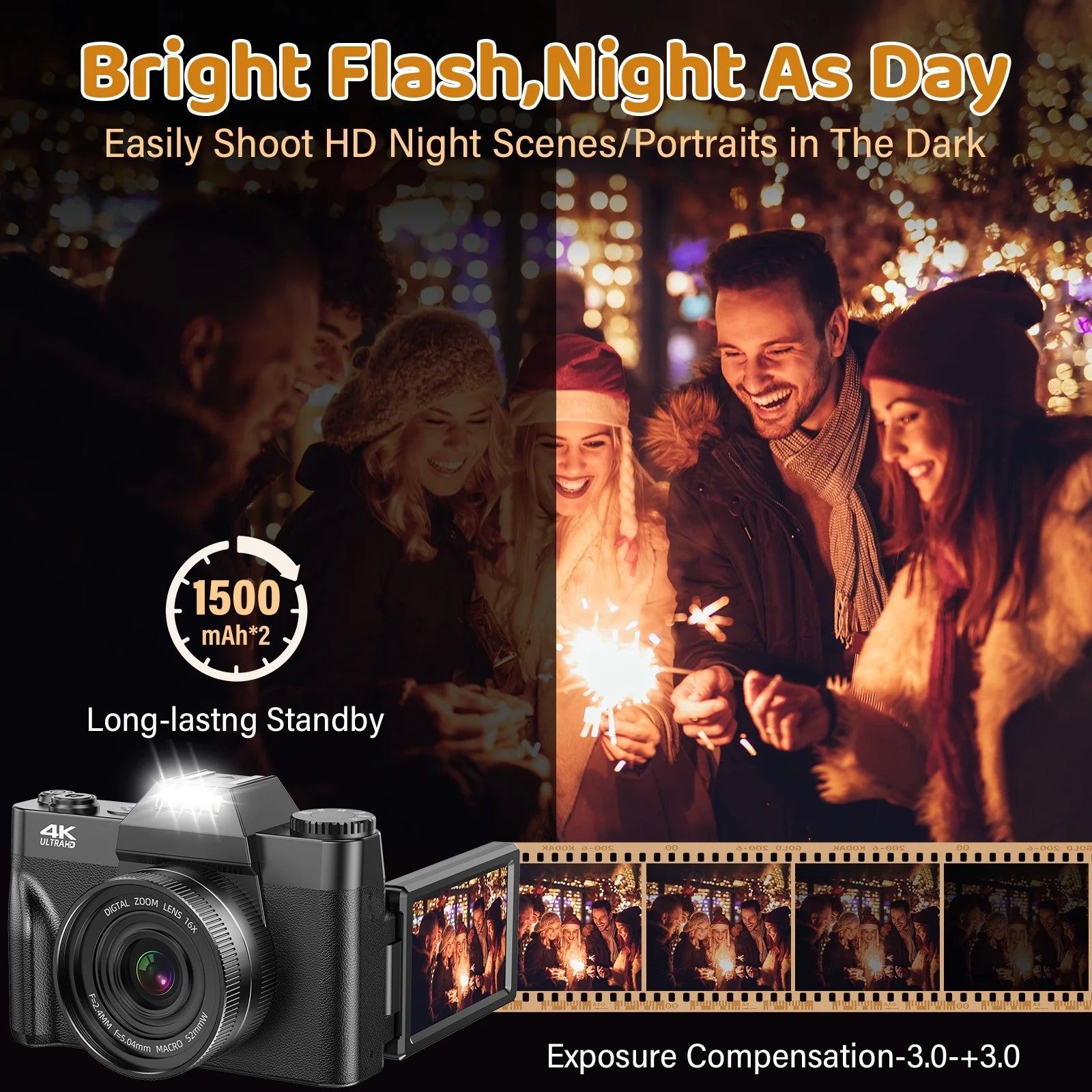 Digital Camera for Youtube 4K Video Camera 56MP Vlogging Camera Camcorder with 32GB SD Card and 2 Batteries