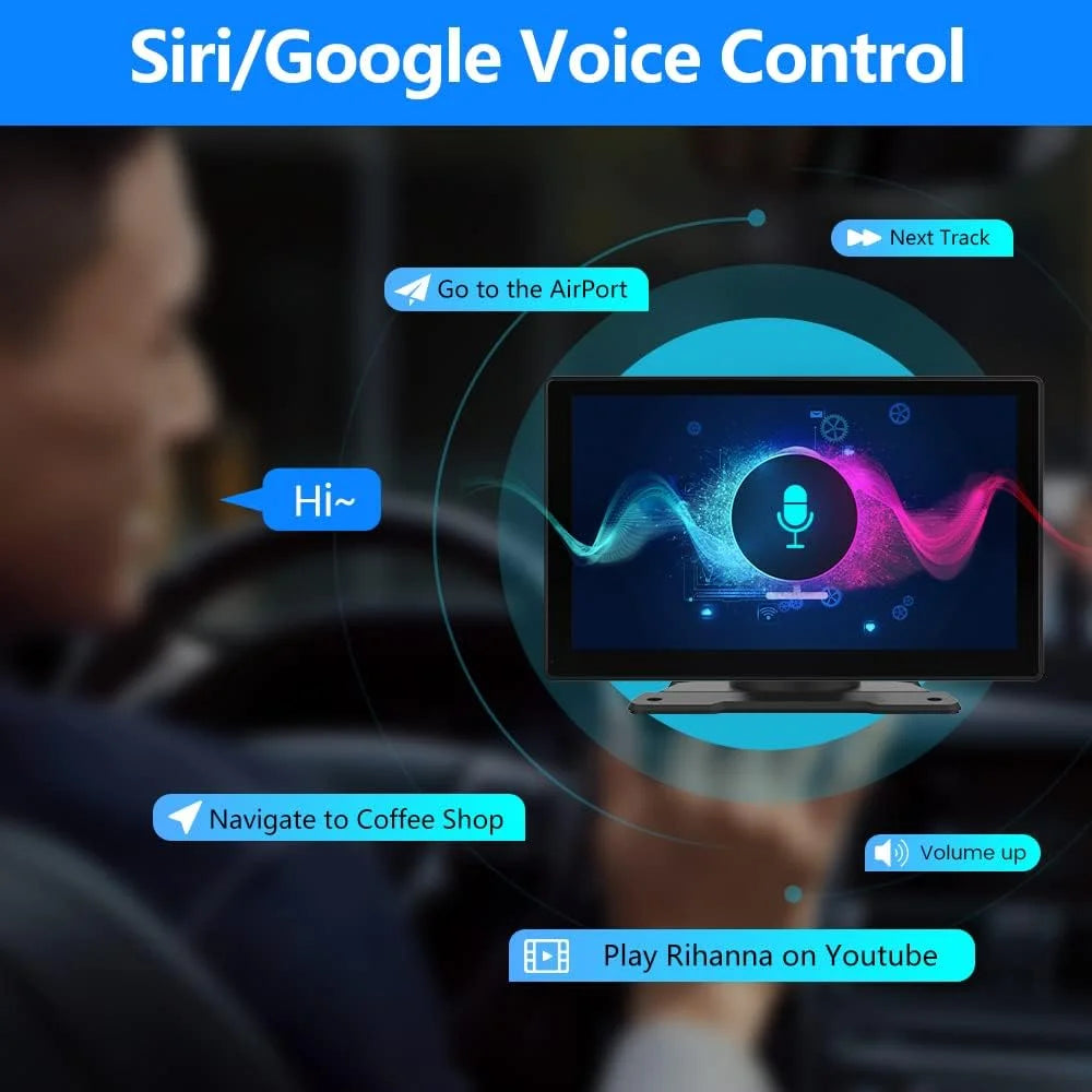 9 Inch Wireless Apple Carplay Android Auto Portable Car Stereo Radio Dash Mount Car Play Adapter Full HD Touch Screen