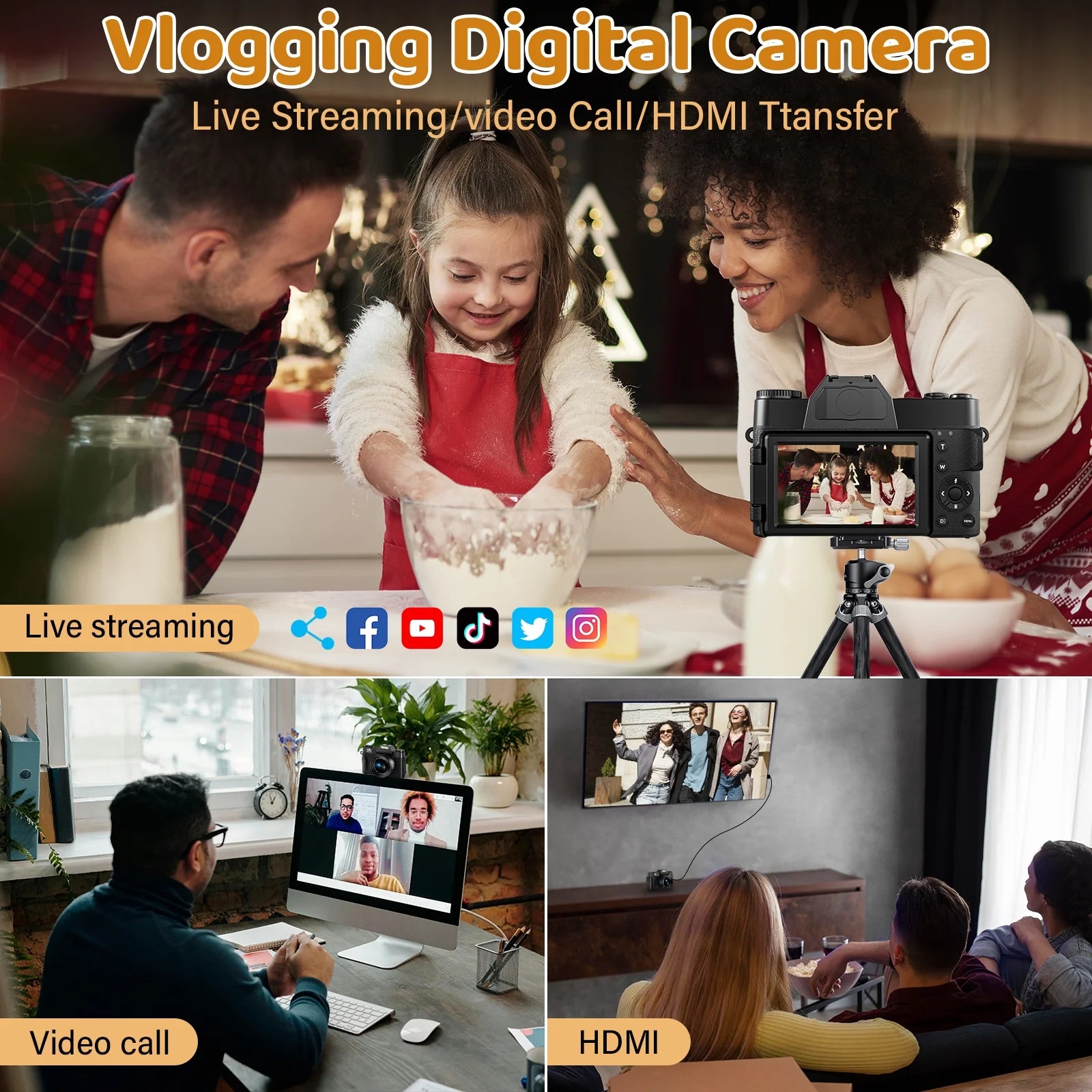 Digital Camera for Youtube 4K Video Camera 56MP Vlogging Camera Camcorder with 32GB SD Card and 2 Batteries