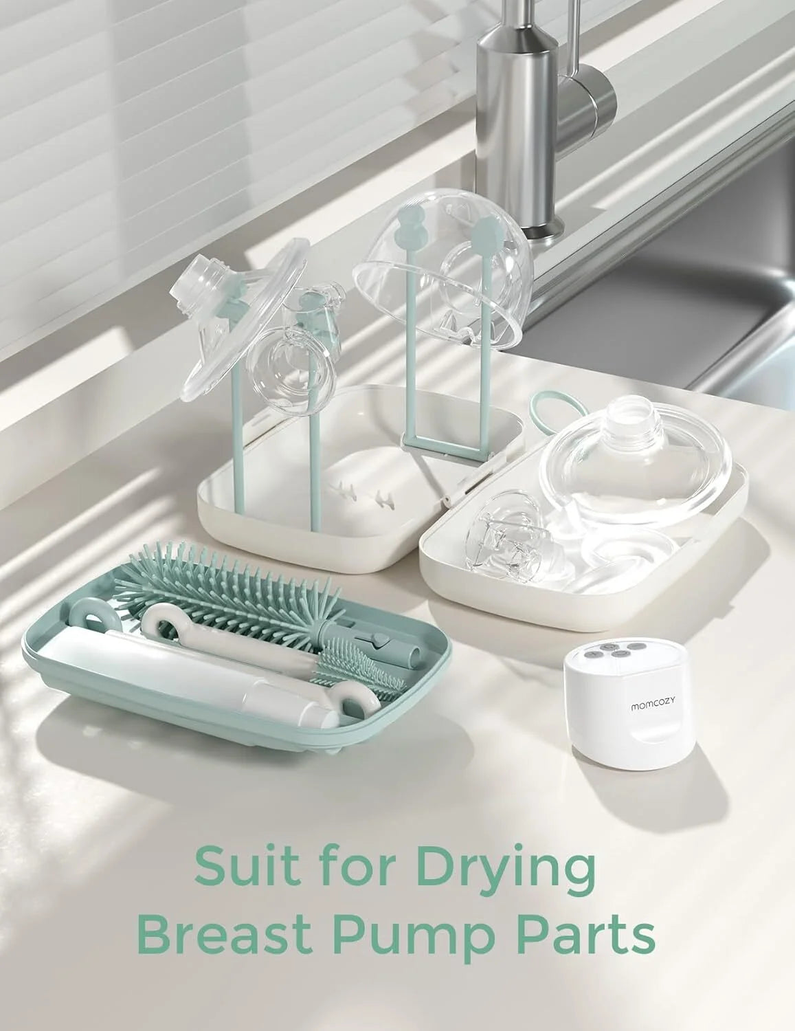 Portable Bottle Brush Set - Baby Bottle Cleaner Kit with Silicone Brush, Drying Rack - 6 in 1 Bottle Cleaning Tool for Home and Travel