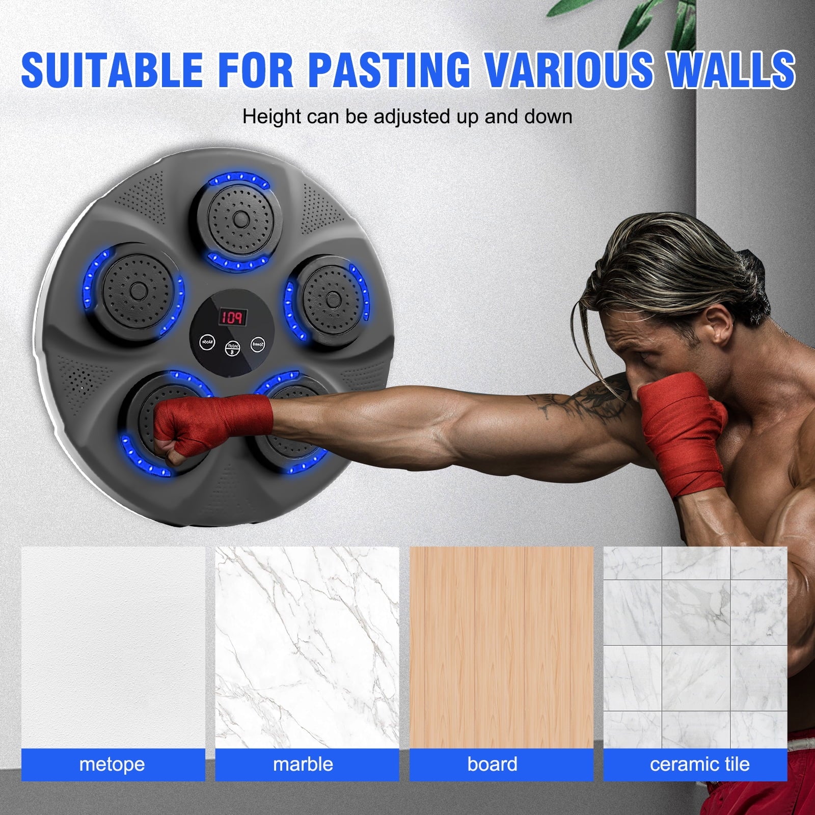 Music Boxing Machine, Smart Bluetooth Boxing Trainer with Boxing Gloves, Boxing Wall Mount Machine for Adults Kids,Boxing Target Workout Equipment for Home, Office, Gym (Upgrade)