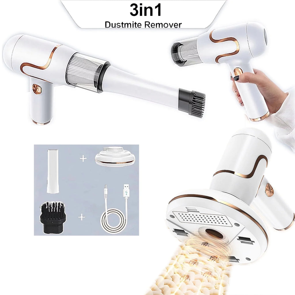 Bed Vacuum Cleaner, 3-In-1 Cordless Mattress Handheld Vacuum Cleaner, Powered by UV-C Light & Ultrasonic Technology, Strong Suction, Low Noise, Suitable for Dust, Pet Hair, Etc