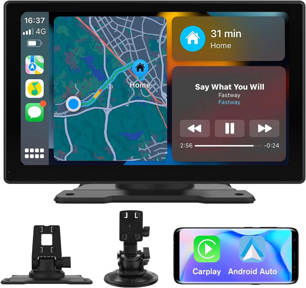 9 Inch Wireless Apple Carplay Android Auto Portable Car Stereo Radio Dash Mount Car Play Adapter Full HD Touch Screen