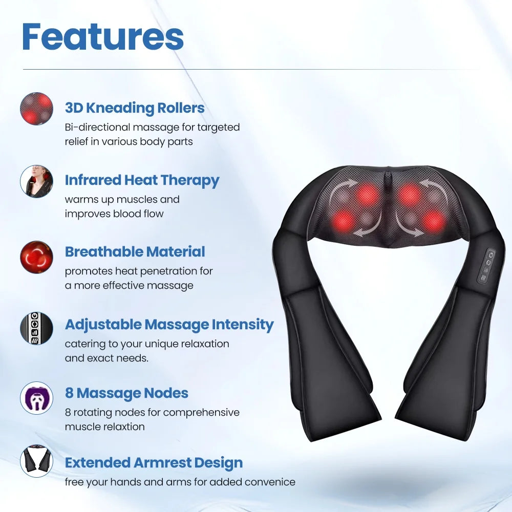 Shiatsu Neck Massager with Heat, Deep Tissue Pain-Relief Shoulder and Back Massager for Home & Car, Gift for Men Women