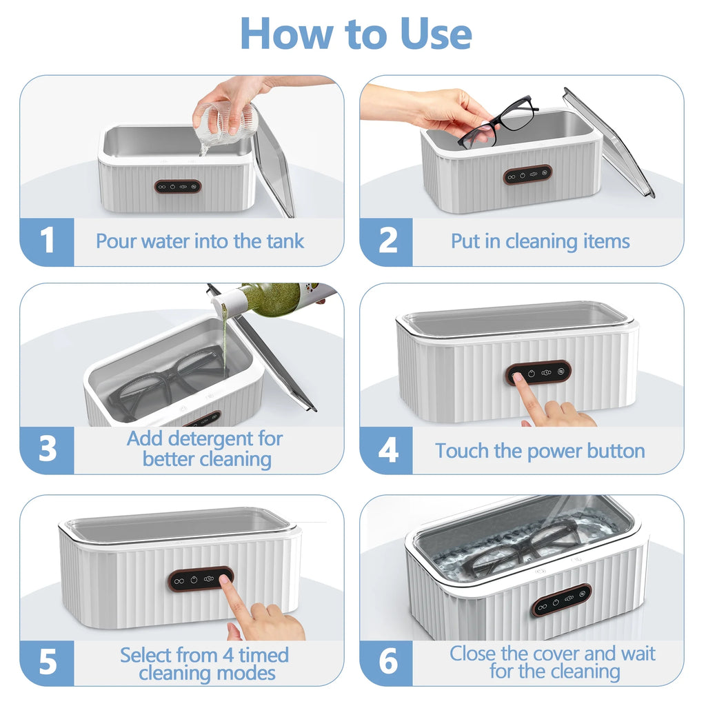 Ultrasonic Jewelry Cleaner, 400ML Sonic Silver Jewelry Cleaner Machine for Ring Glasses Watch Denture Retainer Coin Eyeglasses–47Khz&4 Timer Modes, Digital Display, Portable Cleaning Machine
