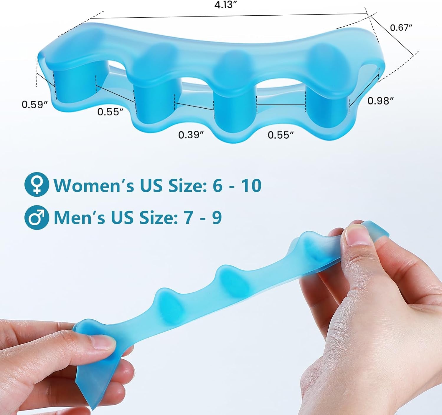 Gel Toe Separators for Toe Alignment - Silicone Toe Spacers for Bunions - Toe Spreaders for Straightening Overlapping Toes - Big Toe Corrector for Women & Men (2 Pairs, Blue)