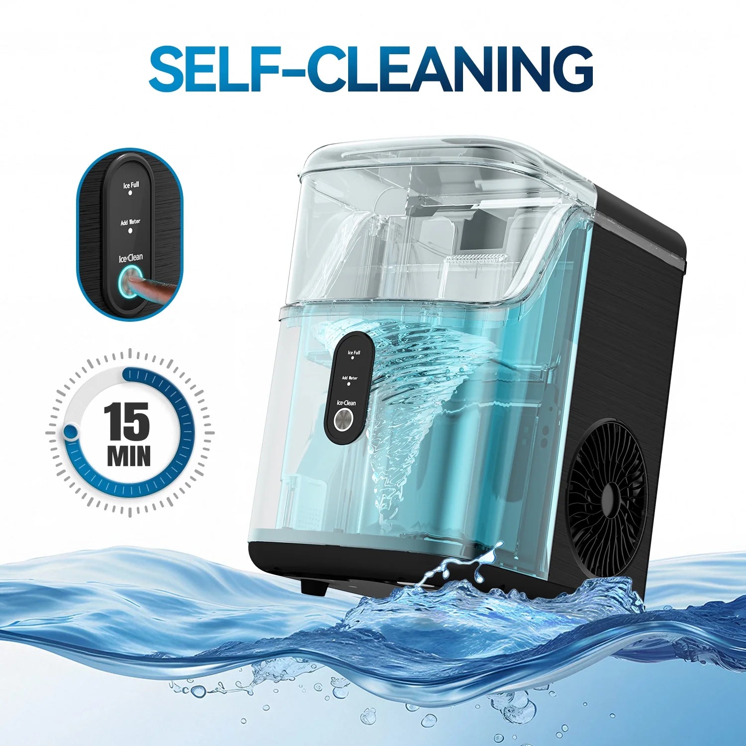 Nugget Ice Maker Countertops, 33Lbs per Day Portable Pebble Ice Machine, Crushed Sonic Ice Maker with Soft Chewable Ice for Home, Party, RV, Camping, Stainless Steel Black