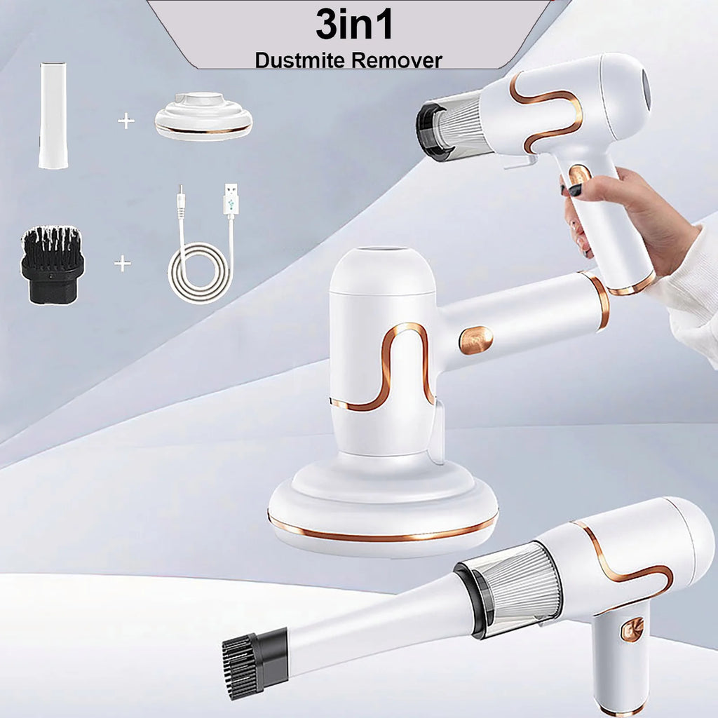 Bed Vacuum Cleaner, 3-In-1 Cordless Mattress Handheld Vacuum Cleaner, Powered by UV-C Light & Ultrasonic Technology, Strong Suction, Low Noise, Suitable for Dust, Pet Hair, Etc