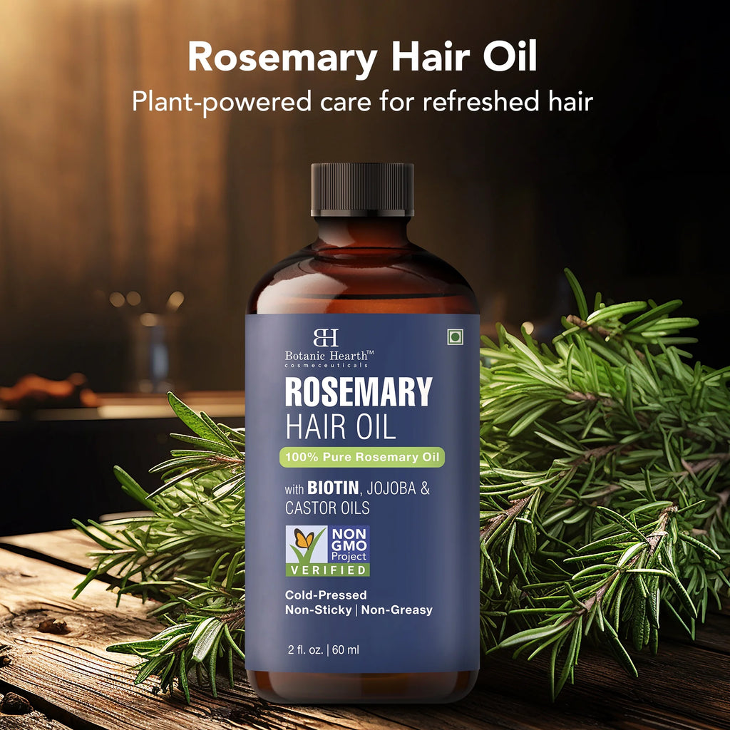 Rosemary 2 Fl Oz HAIR OIL with Glass Bottle + Dropper + Eyelash Brush + Eyebrow Applicator + Monocarton