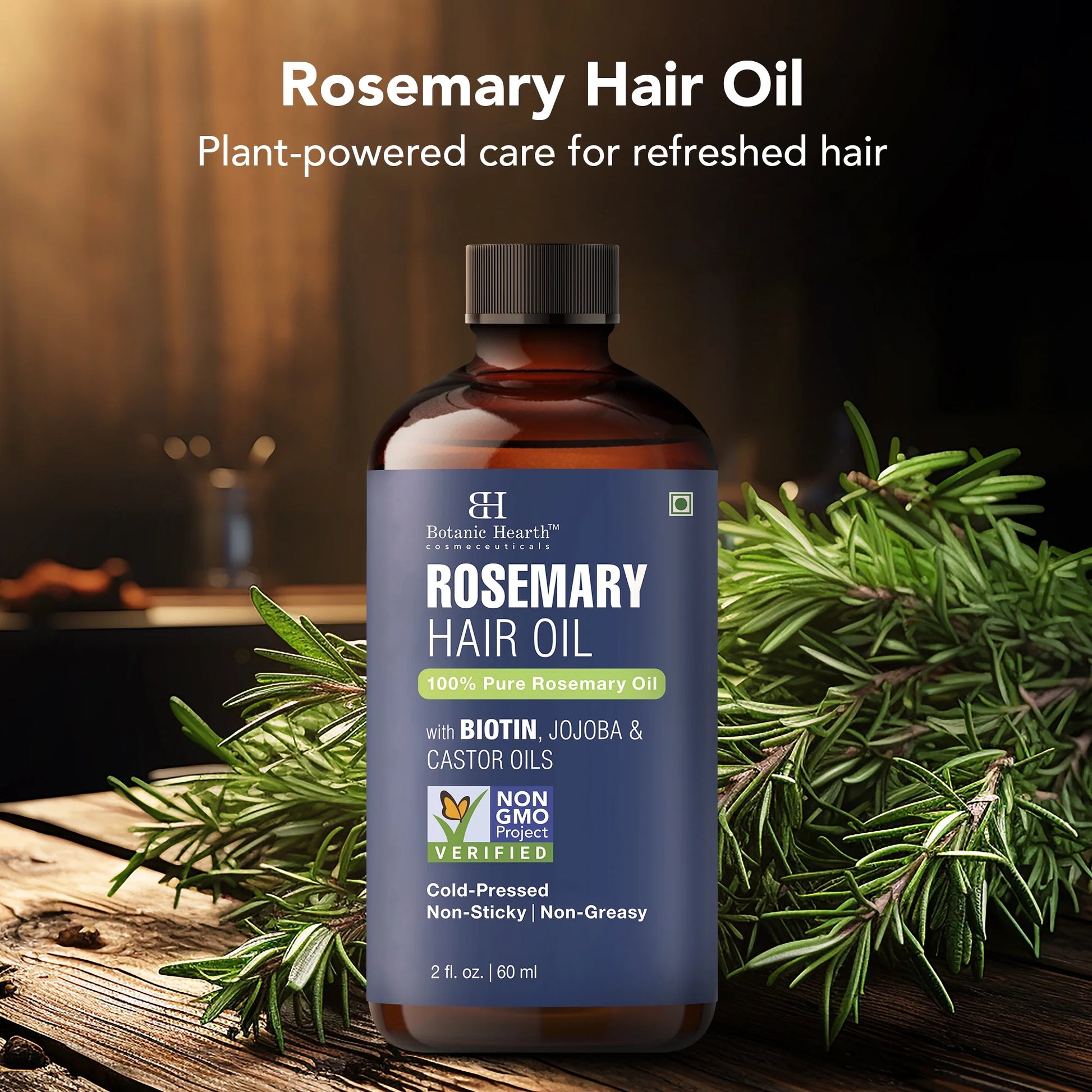 Rosemary 2 Fl Oz HAIR OIL with Glass Bottle + Dropper + Eyelash Brush + Eyebrow Applicator + Monocarton
