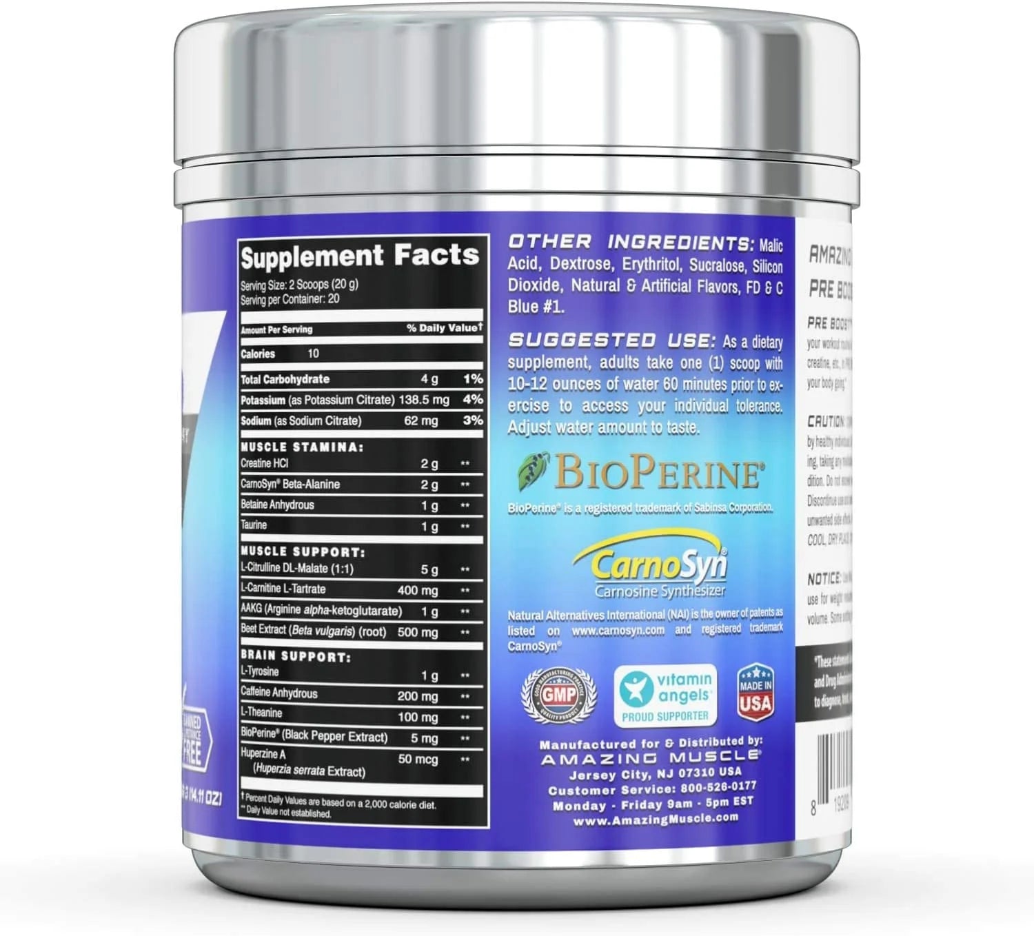 Pre Boost-Advanced Pre-Workout Formula with Caffeine, Creatine HCL, Bioperine and More - Promotes Energy for an Intense Workout – 20 Full Servings (Blue Raspberry)