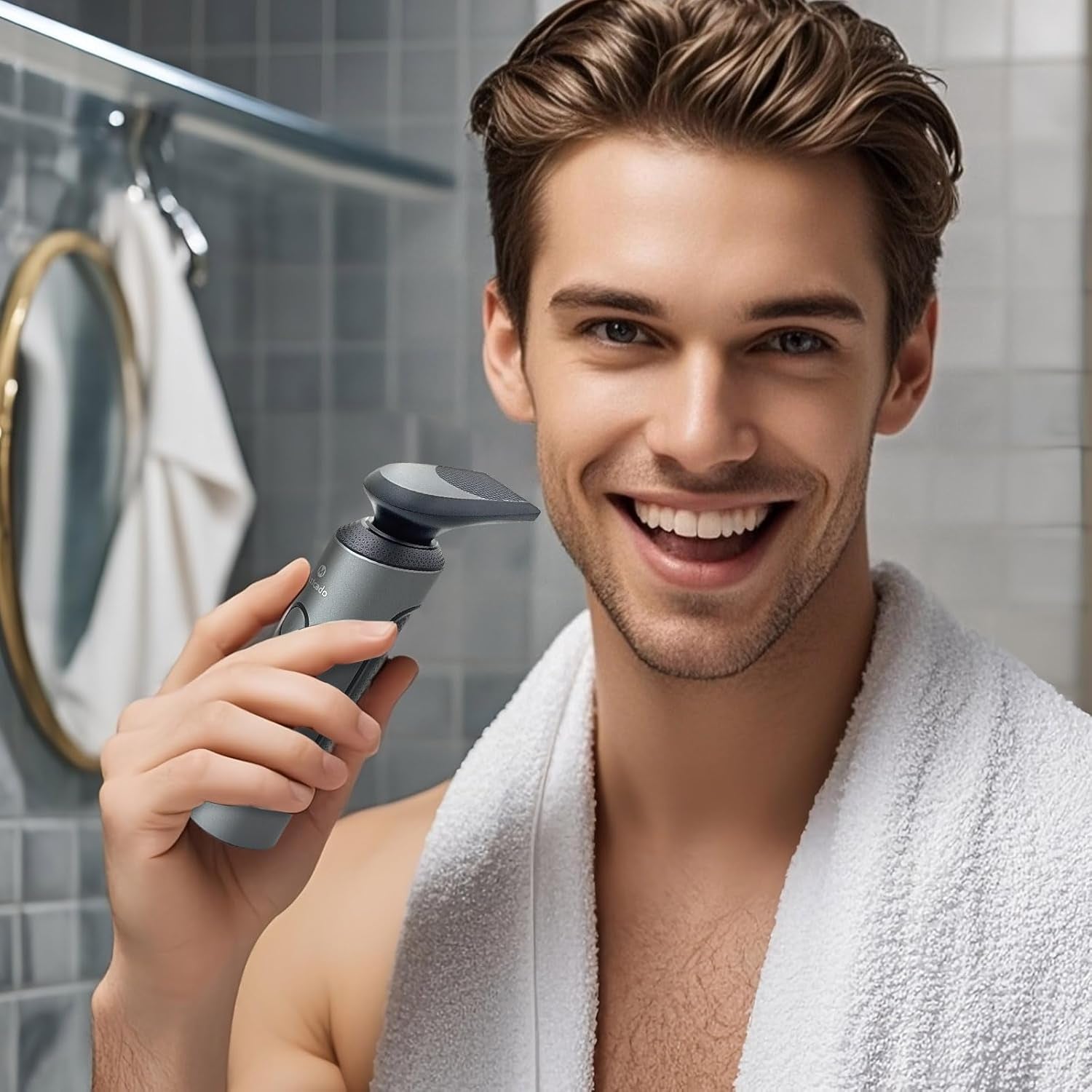 Electric Razor for Men, 4-In-1 Face Rechargeable Shaver Kit, Cordless Waterproof Rotary Razors with Travel Beard Trimmer, Nose Trimmer and Face Cleaning Brush (Gray)